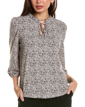 smocked tie neck 3/4 bubble sleeve