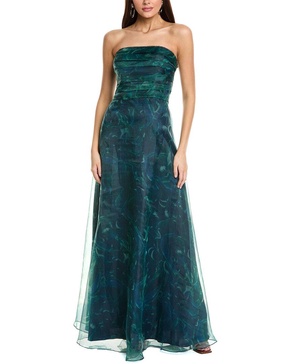 Rene Ruiz Pleated Bodice Organza Gown