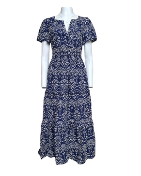 viridiana floral eyelet tiered maxi dress in navy
