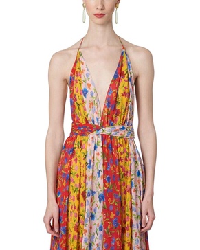 deep v halter neck wrapped waist gown