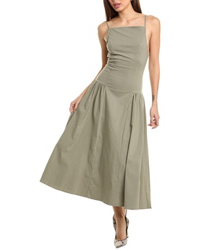 flare panel linen-blend midi dress