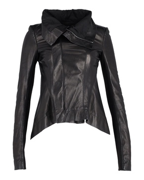 draped jacket in black leather