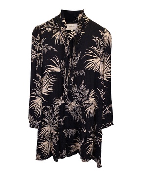 eugenie tie-neck mini dress in black viscose