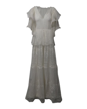 tiered maxi dress in white silk