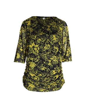 square-neck printed mesh blouse in multicolor polyamide
