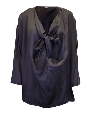 bow detail top in black silk