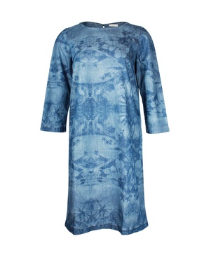 landscape print mini dress in blue cotton