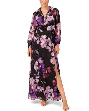 Printed Floral Long Sleeve Shirt Dress Gown