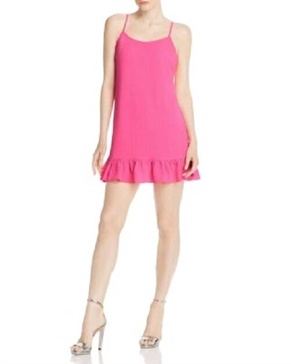 crepe ruffle hem strappy slip dress in pink