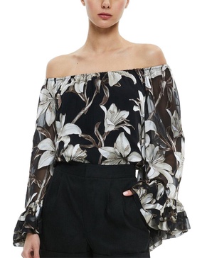 alice + olivia Ardelia Off Shoulder Silk-Blend Top