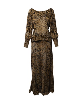 tiger print skirt and blouse set in multicolor viscose