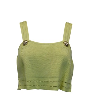 sleeveless knitted crop top in lime green viscose