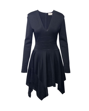 waterfall hem dress in black viscose