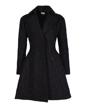 alaia printed flared coat in black wool