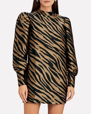 elisa zebra stripe mini dress in beige,black