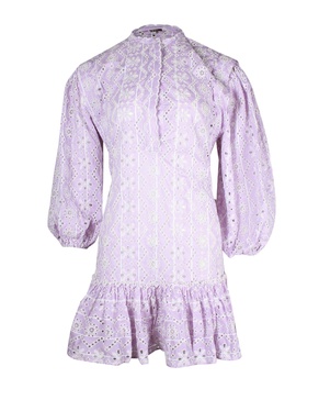 rosiry eyelet striped mini dress in lilac cotton