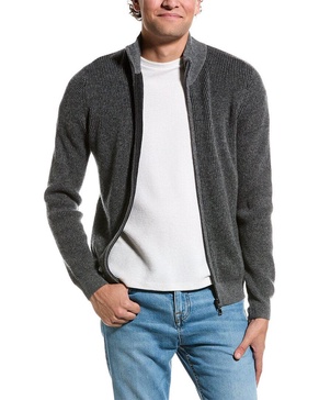 plaited rib full zip cashmere cardigan