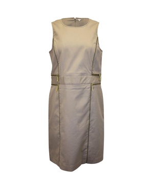 zipper detail dress in beige cotton