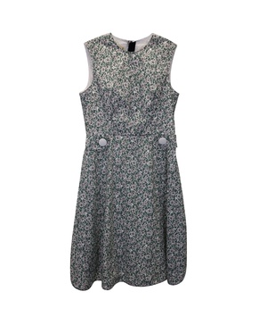printed sleeveless knee-length dress in green cotton