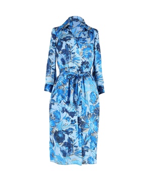 by hugo  floral knee-length shirt dress in blue silk