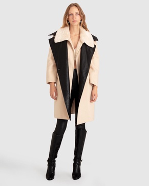 watch me go oversized leather trimmed coat