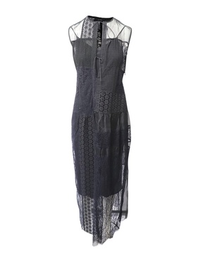 patchwork lace long dress in black nylon