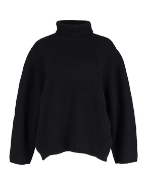 ribbed turtleneck sweater in black wool