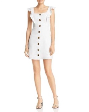ruffle sleeve front buttons mini dress in white