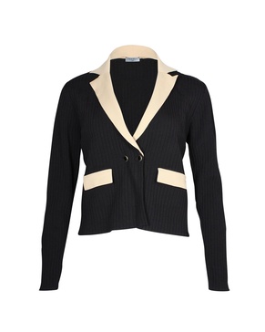 knitted contrasting cropped cardigan in beige and black viscose