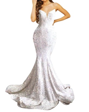 strapless long prom dress in ivory