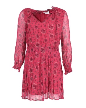 see-through sleeve printed dress in red viscose