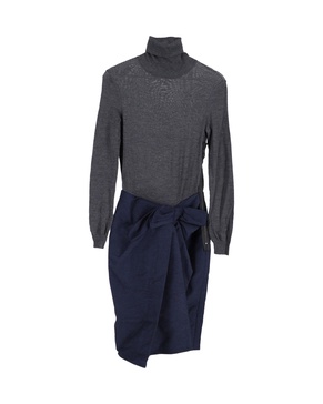 two-piece effect dress in grey and navy cotton