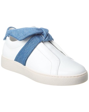 asymmetric clarita leather & denim sneaker