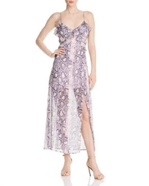 snake print strappy ruffle maxi dress in pink