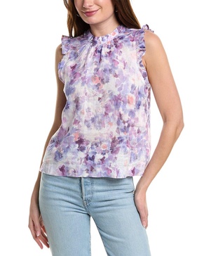 mock neck ruffle linen top