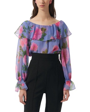 boat neck ruffle silk top