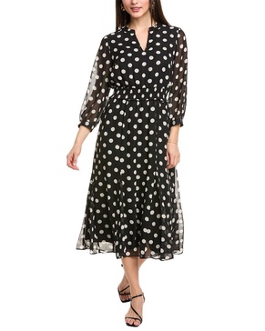 Anne Klein Smocked Waist Collared Midi Dress