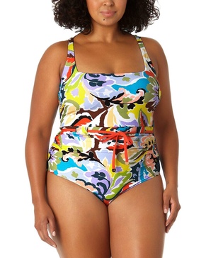 belted square neck one-piece