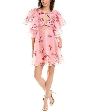 cutout bow front silk a-line dress