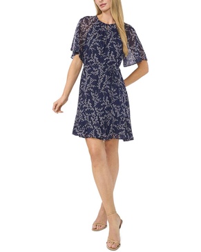 CeCe Raglan Flutter Sleeve Tie Waist Dress