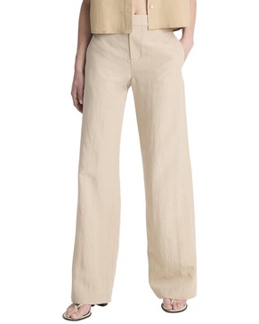 mid rise textured wool-blend wide leg trouser