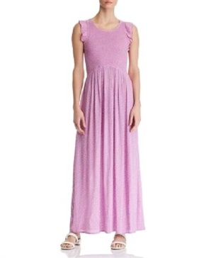 smocked polka dot sleeveless maxi dress in pink