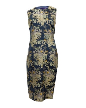 purple label georgia baroque brocade sheath dress in blue silk