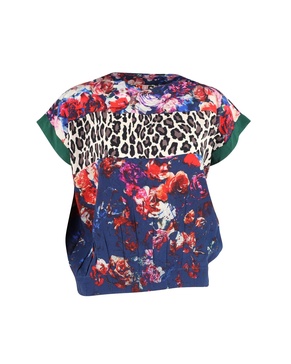 leopard and floral-print top in multicolor silk