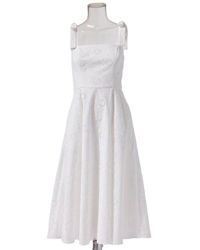 Carolina Herrera Bow Strap Square Neck Midi Dress