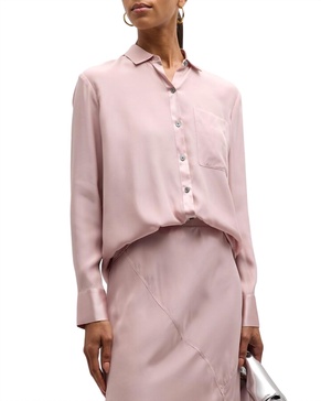 matte silk charmeuse boyfriend shirt in pink lilac