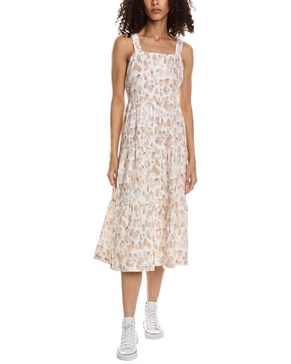 Cloth + Stone Scrunch Strap Tiered Linen Midi Dress
