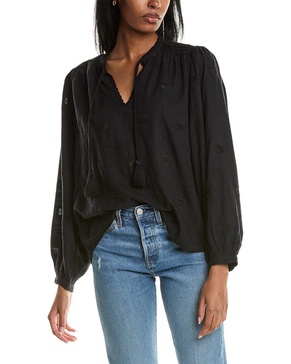 tassel linen-blend blouse