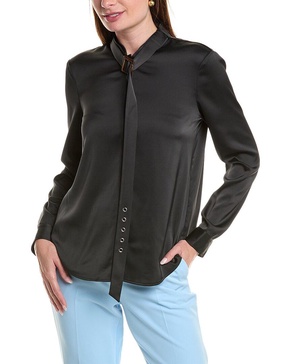 belted collar satin top
