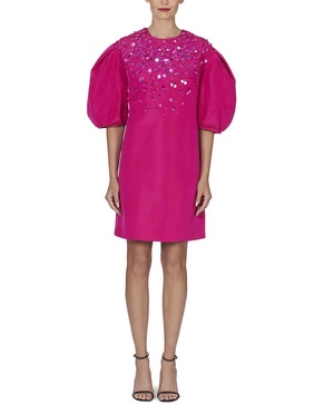 Carolina Herrera Dramatic Sleeve Silk Shift Dress